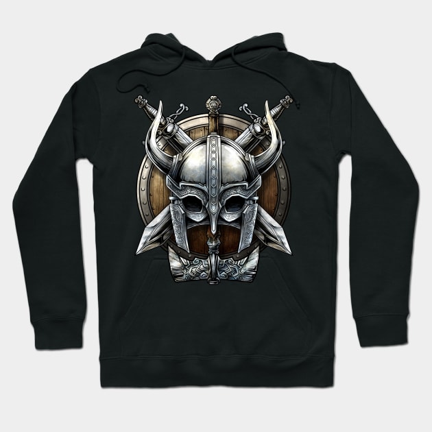 Viking Norse Mythology Viking Helmet Sword And Shield Hoodie by GigibeanCreations